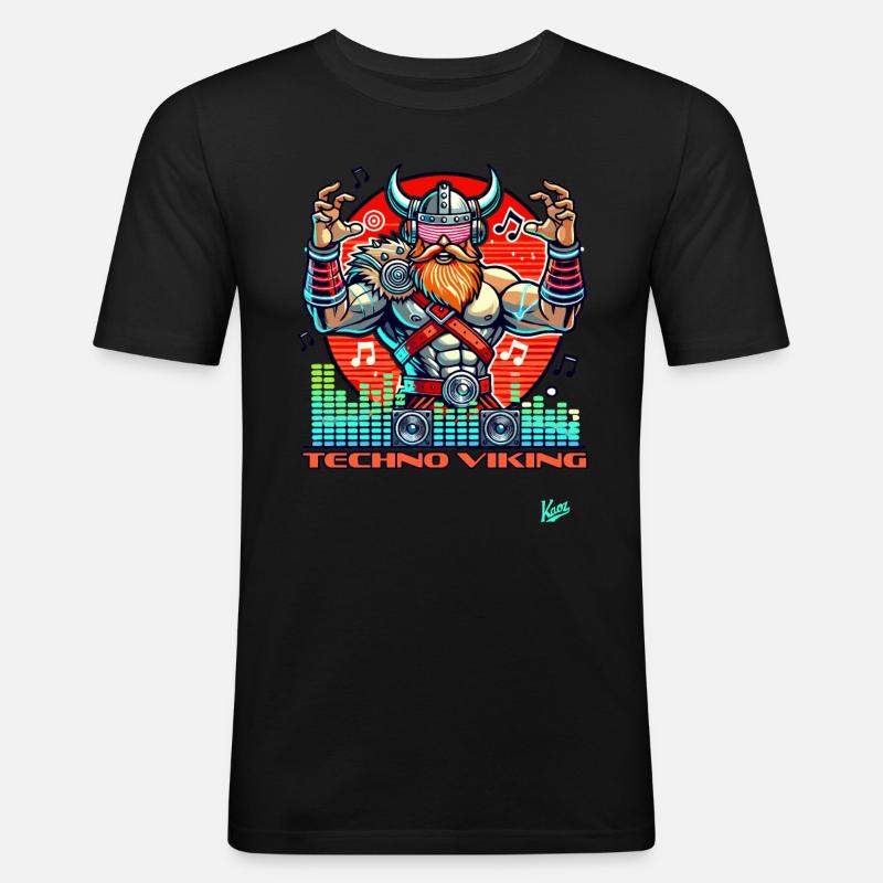 Techno-Musik Wikinger - Männer Slim Fit T-Shirt - Schwarz