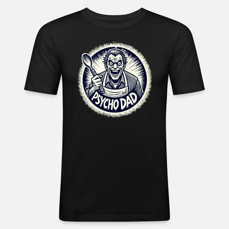 Psycho-Papa mit Kochlöffel - Männer Slim Fit T-Shirt - Schwarz