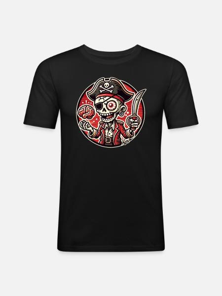 Pirate Skull Man with Brain - Men's Slim Fit T-Shirt - black