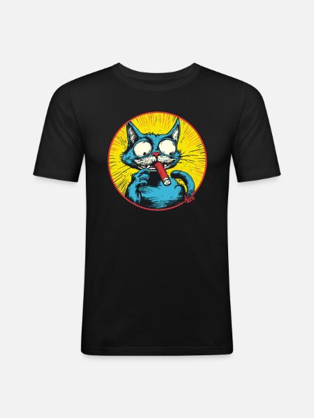 Coole Blaue Antihelden-Katze - Männer Slim Fit T-Shirt - Schwarz