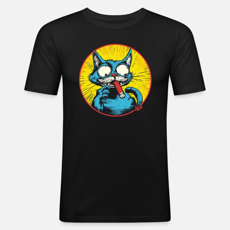 Coole Blaue Antihelden-Katze - Männer Slim Fit T-Shirt - Schwarz