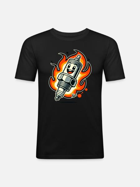 Cheerful spark plug on fire - Men's Slim Fit T-Shirt - black