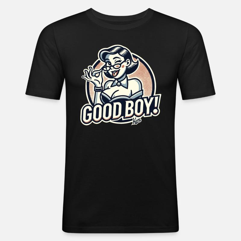 Schöne strenge Nerd-Dame: Braver Junge! - Männer Slim Fit T-Shirt - Schwarz