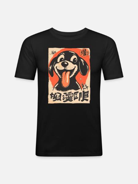 Funny Little Japan Edo Dog - Men's Slim Fit T-Shirt - black