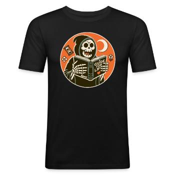 Grim Reaper reads guidebook book for life - Men's Slim Fit T-Shirt - black - Front - Nik (191cm)