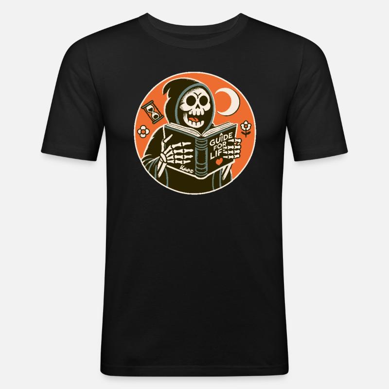 Sensenmann liest Ratgeber Buch für das Leben - Männer Slim Fit T-Shirt - Schwarz