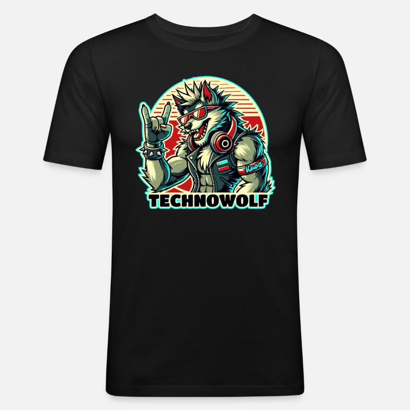 Techno-Wolf: Electronic Music Beats - Men's Slim Fit T-Shirt - black
