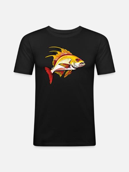 Red and golden fish - Men's Slim Fit T-Shirt - black