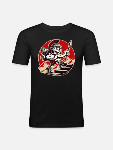 Cheerful Roman soldier hiking - Men's Slim Fit T-Shirt - black