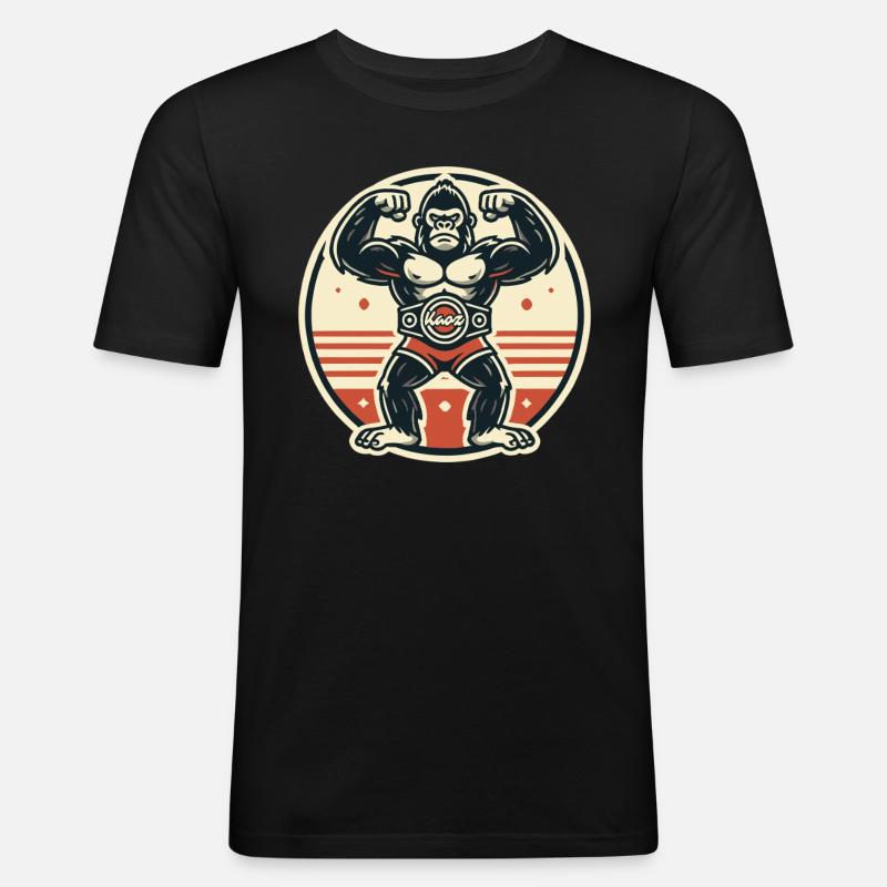 Starker Gorilla mit Champion-Gürtel - Männer Slim Fit T-Shirt - Schwarz