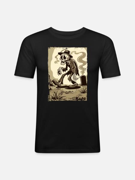 Skeleton Gentleman in the Cemetery - Men's Slim Fit T-Shirt - black