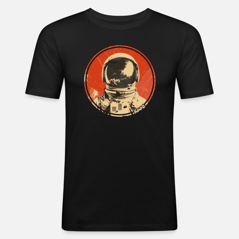 Retro Astronaut Weltraum-Design - Männer Slim Fit T-Shirt - Schwarz