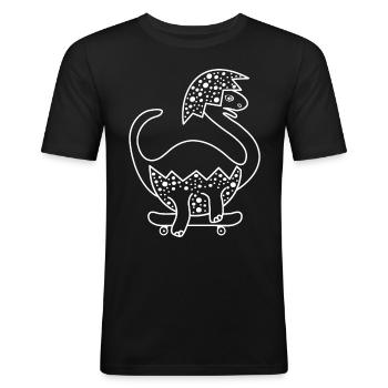 Dinosaurier Baby auf dem Skateboard beim Skaten! - Männer Slim Fit T-Shirt - Schwarz - Vorne - Nik (191cm)