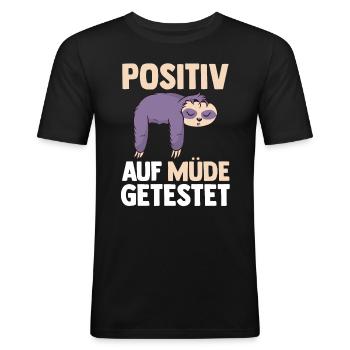 Testé positif pour le paresseux fatigué - T-shirt près du corps Homme - noir - Devant - Nik (191cm)