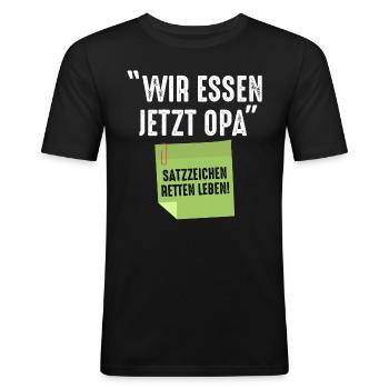 Wir essen jetzt Opa - Männer Slim Fit T-Shirt - Schwarz - Vorne - Nik (191cm)