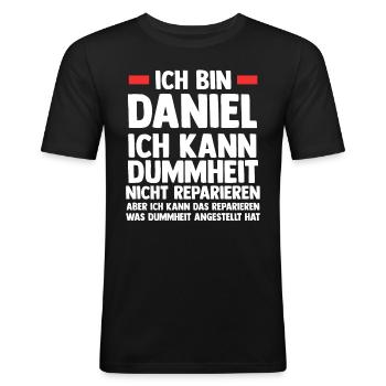 Daniel - Männer Slim Fit T-Shirt - Schwarz - Vorne - Nik (191cm)