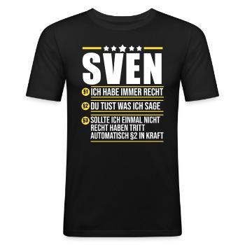 Sven - Männer Slim Fit T-Shirt - Schwarz - Vorne - Nik (191cm)