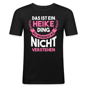 Heike - Männer Slim Fit T-Shirt - Schwarz - Vorne - Nik (191cm)