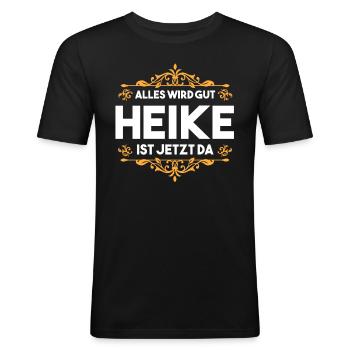 Heike - Männer Slim Fit T-Shirt - Schwarz - Vorne - Nik (191cm)