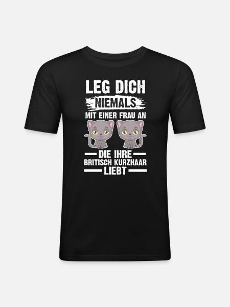 Britisch Kurzhaar Katze - Männer Slim Fit T-Shirt - Schwarz