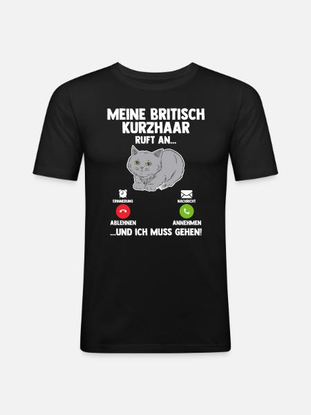 Britisch Kurzhaar Katze - Männer Slim Fit T-Shirt - Schwarz