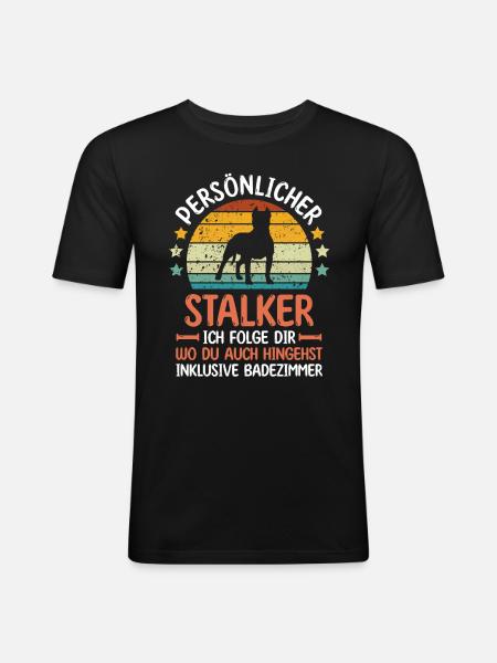 Hund Staffy - Männer Slim Fit T-Shirt - Schwarz