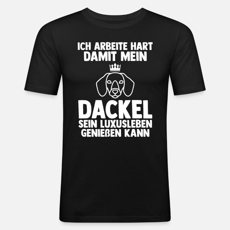 Hund Dackel - Männer Slim Fit T-Shirt - Schwarz