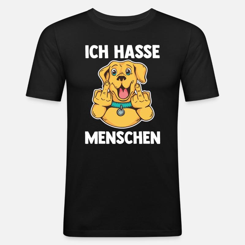 Ich Hasse Menschen Hund - Männer Slim Fit T-Shirt - Schwarz
