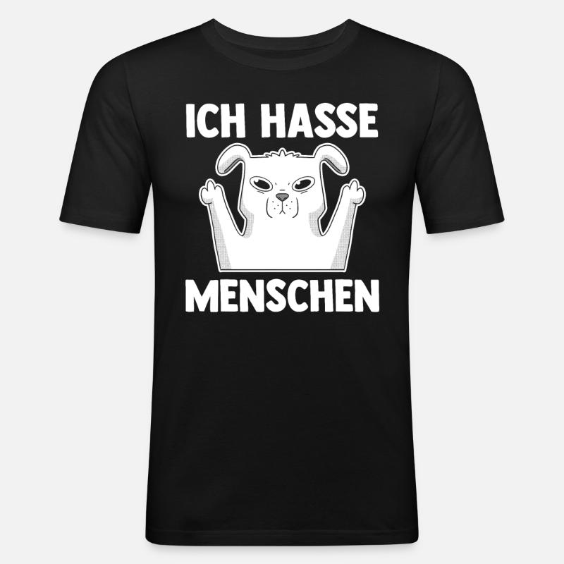 Hund Ich Hasse Menschen - Männer Slim Fit T-Shirt - Schwarz