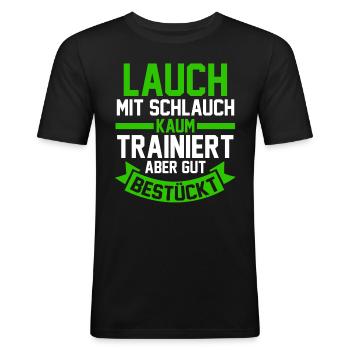 Bodybuilding Sport Fitness Lauch - Männer Slim Fit T-Shirt - Schwarz - Vorne - Nik (191cm)