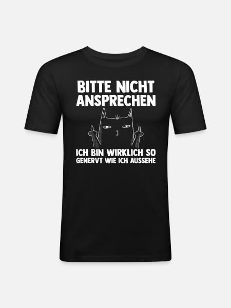 Bitte Nicht Ansprechen Katze - Männer Slim Fit T-Shirt - Schwarz