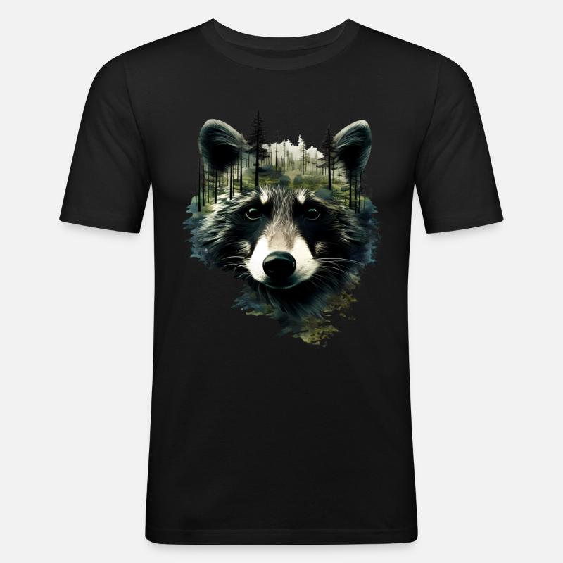 Waschbär - Männer Slim Fit T-Shirt - Schwarz