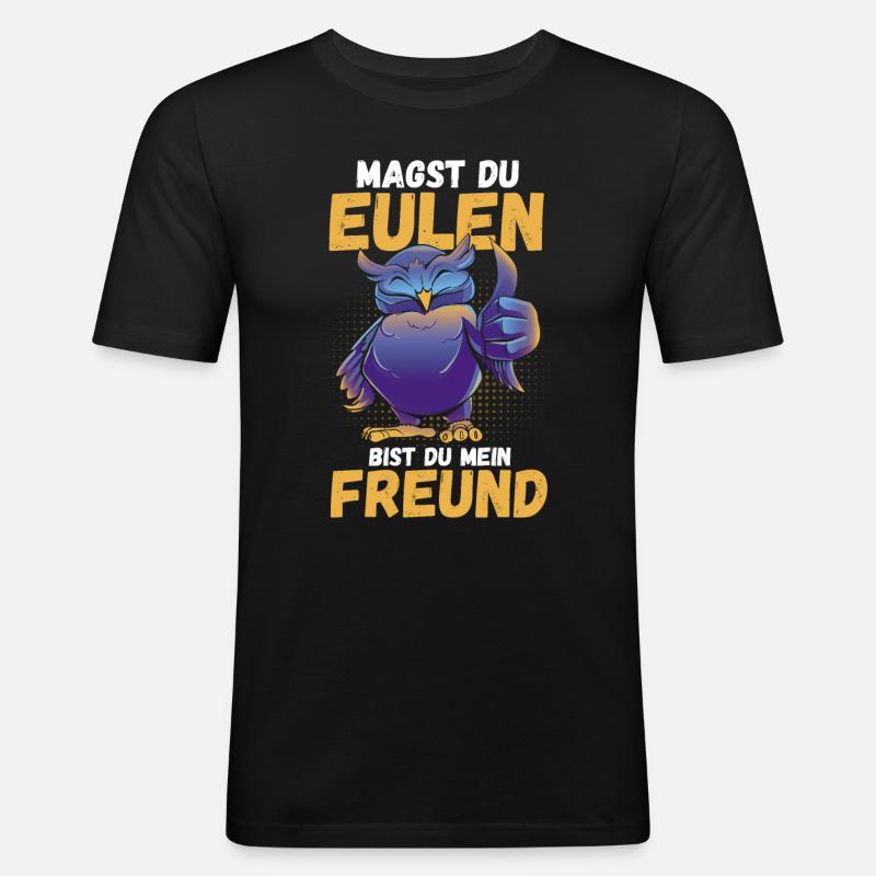 Eulen - Männer Slim Fit T-Shirt - Schwarz