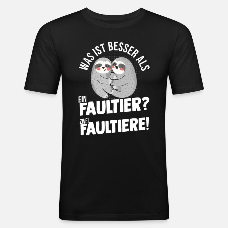 Faultier - Männer Slim Fit T-Shirt - Schwarz