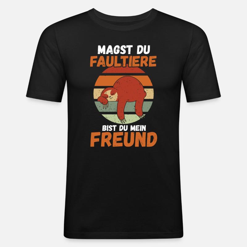 Faultier - Männer Slim Fit T-Shirt - Schwarz