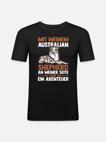 Australian Shepherd Hund Aussie - Männer Slim Fit T-Shirt - Schwarz