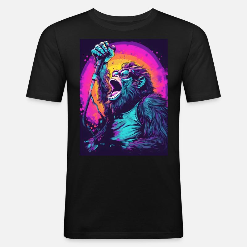 Singender Gorilla - Männer Slim Fit T-Shirt - Schwarz