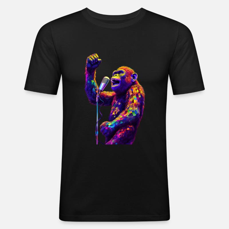 SingenderAffe mit Mikrofon - Männer Slim Fit T-Shirt - Schwarz