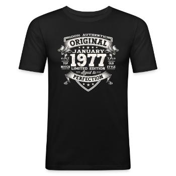 Born 1977 January 46th birthday Gift man - Men's Slim Fit T-Shirt - black - Front - Nik (191cm)