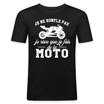 Je ne ronfle pas je rêve que je fais de la moto - T-shirt près du corps Homme - noir - Devant - Nik (191cm)