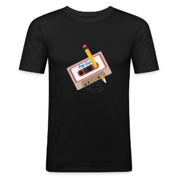 Cassette Mixtape 90s Oldschool - T-shirt près du corps Homme - noir - Devant - Nik (191cm)