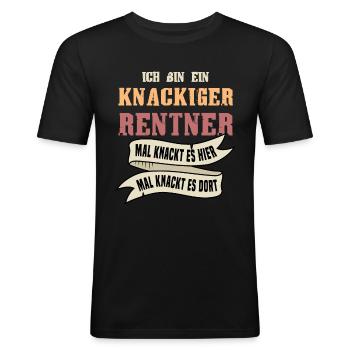 ICH BIN EIN KNACKIGER RENTNER / Rente, Ruhestand - Männer Slim Fit T-Shirt - Schwarz - Vorne - Nik (191cm)