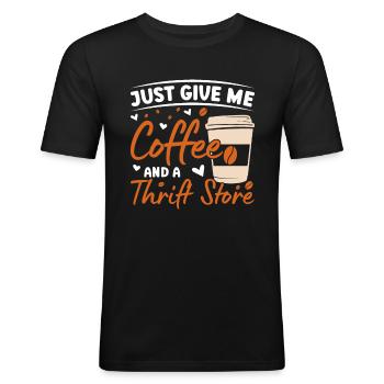 Coffee & Thrift Store Sustainability - Men's Slim Fit T-Shirt - black - Front - Nik (191cm)