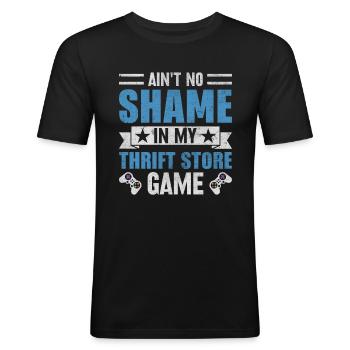 Second-Hand Goods Games Nerd - Men's Slim Fit T-Shirt - black - Front - Nik (191cm)
