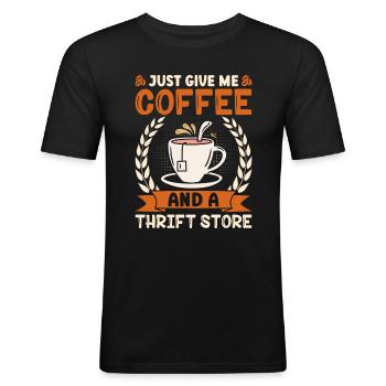 Second-hand goods and coffee day - Men's Slim Fit T-Shirt - black - Front - Nik (191cm)