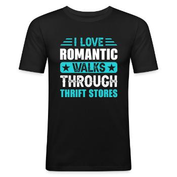 Friperie romantique - T-shirt près du corps Homme - noir - Devant - Nik (191cm)