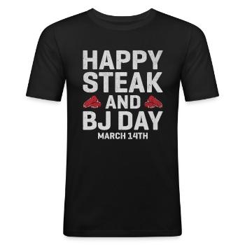 D’abord le steak, puis les bulles, le jour parfait, le rêve de l’homme - T-shirt près du corps Homme - noir - Devant - Nik (191cm)