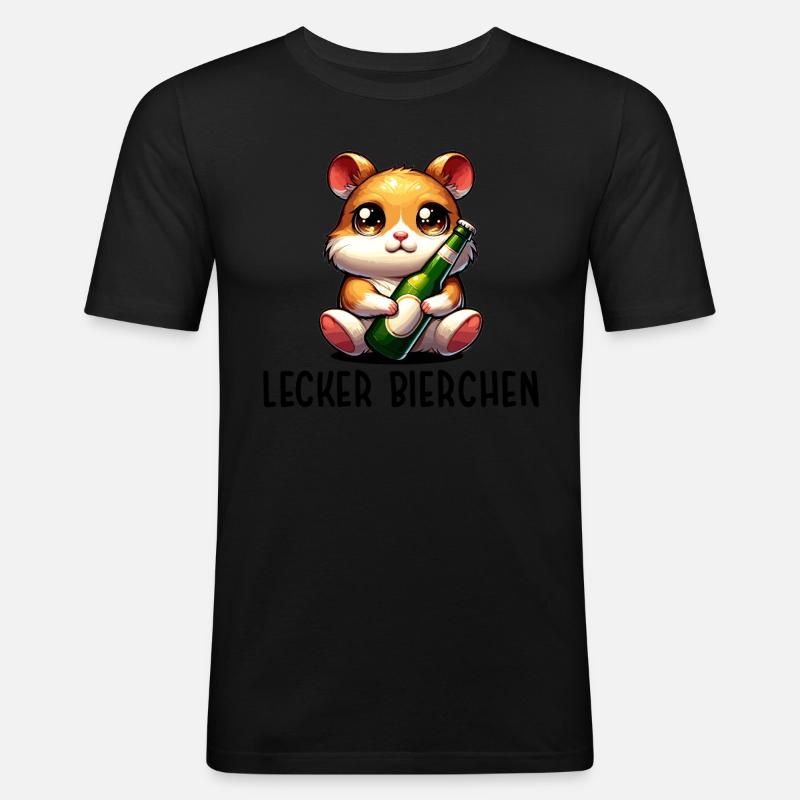 LECKER BIERCHEN Sad Hamster Meme - Männer Slim Fit T-Shirt - Schwarz