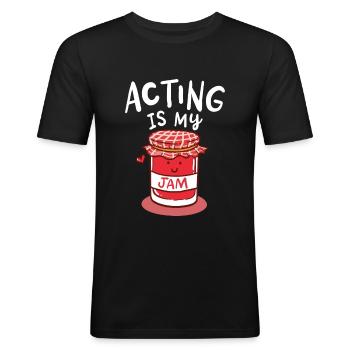 THÉÂTRE: Jouer est ma confiture - T-shirt près du corps Homme - noir - Devant - Nik (191cm)