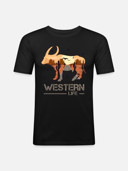 film western - Maglietta aderente da uomo - nero